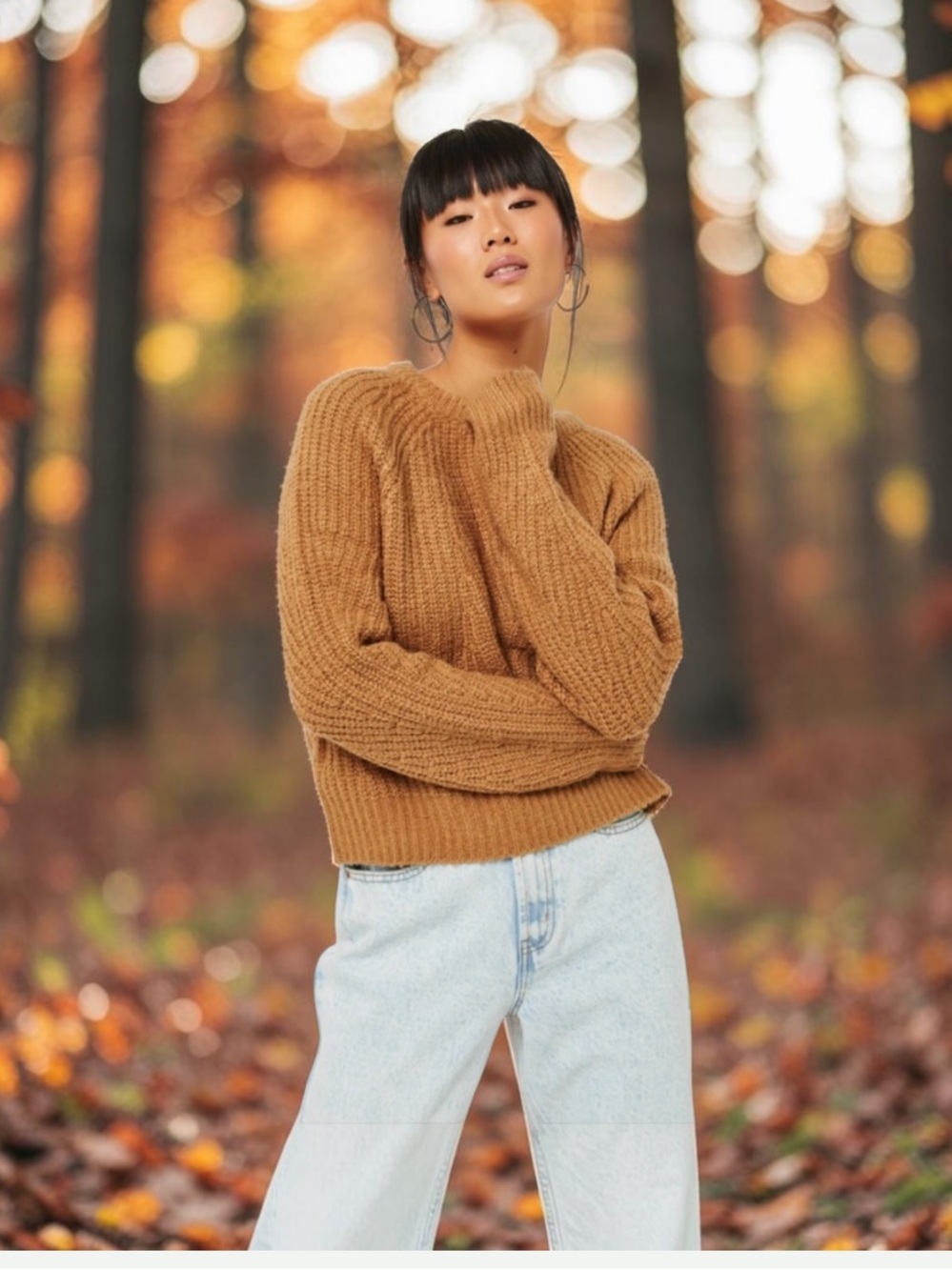 Mustard Yellow Chunky Knit Crew Neck Sweater Size M EUC 
-Marigold Ribbed Cable